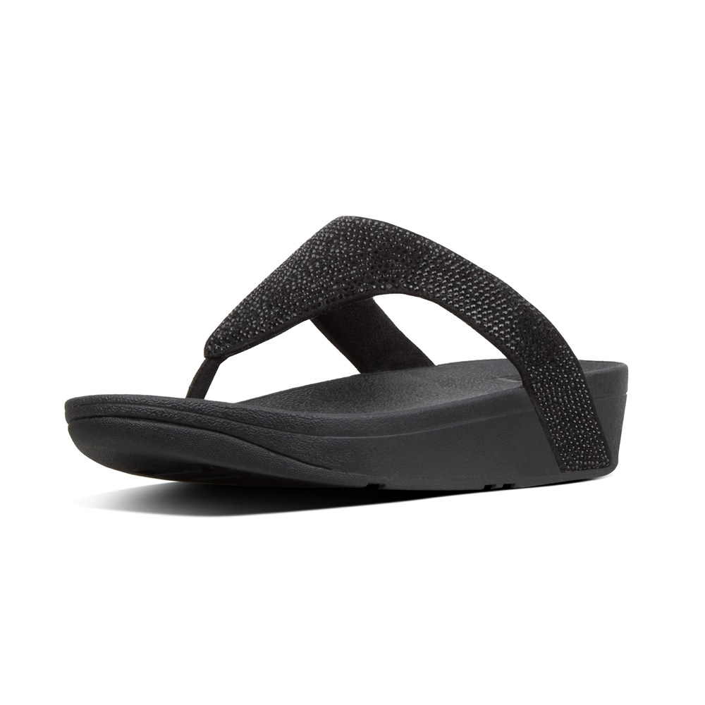 Fitflop Womens Sandals Black - Lottie Shimmercrystal Toe-post - 42OVDTXER